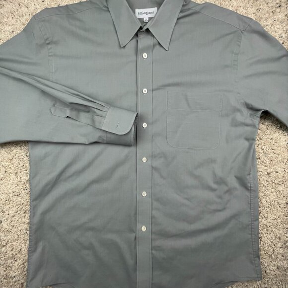 YSL Yves Saint Laurent Men's Button Up Dress Shirt 16 34/35 Gray Polyester Blend - Picture 2 of 12